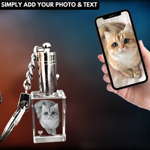 Cadeau commémoratif de chat pour animaux de compagnie - Porte-clés photo en cristal personnalisé - Cadeau unique de perte d'animal de compagnie avec photo et texte - En mémoire de - Coffret cadeau de deuil