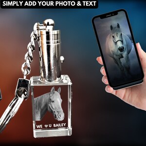 Cadeau commémoratif pour animal de compagnie pour cheval - Porte-clés photo en cristal personnalisé - Cadeau unique de perte d'animal de compagnie avec photo et texte - En mémoire de - Coffret cadeau de deuil