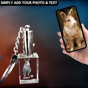 Haustier Erinnerungsgeschenk für Kaninchen - Benutzerdefinierter Kristall Foto Schlüsselanhänger - Einzigartiges Haustier Verlust Geschenk mit Foto & Text - In Erinnerung an - Trauerfall-Geschenk Boxed