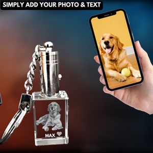 Cadeau commémoratif pour animal de compagnie pour un chien - Porte-clés personnalisé avec photo en cristal - Cadeau unique de perte d'animal de compagnie avec photo et texte - En mémoire de - Coffret cadeau de deuil
