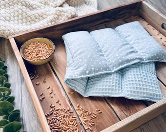 Cojín de grano / Azul claro con lunares blancos / Cojín térmico / Espelta orgánica / Piqué de gofre / Lavanda / Algodón / Tamaños variables / Hogar / Acogedor / Regalo