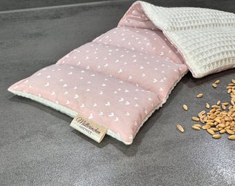 Almofada de grãos / Corações rosa / Almofada térmica / Espelta orgânica / Piqué waffle / Lavanda / Algodão / Tamanhos variados / Casa / Decoração / Aconchegante / Presente