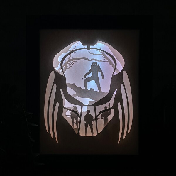 Predator LED Light Box: Handcrafted Interstellar Hunt Decor | Unique Gaming Night Illumination | Perfect Gift for Sci-Fi & Movie Fans