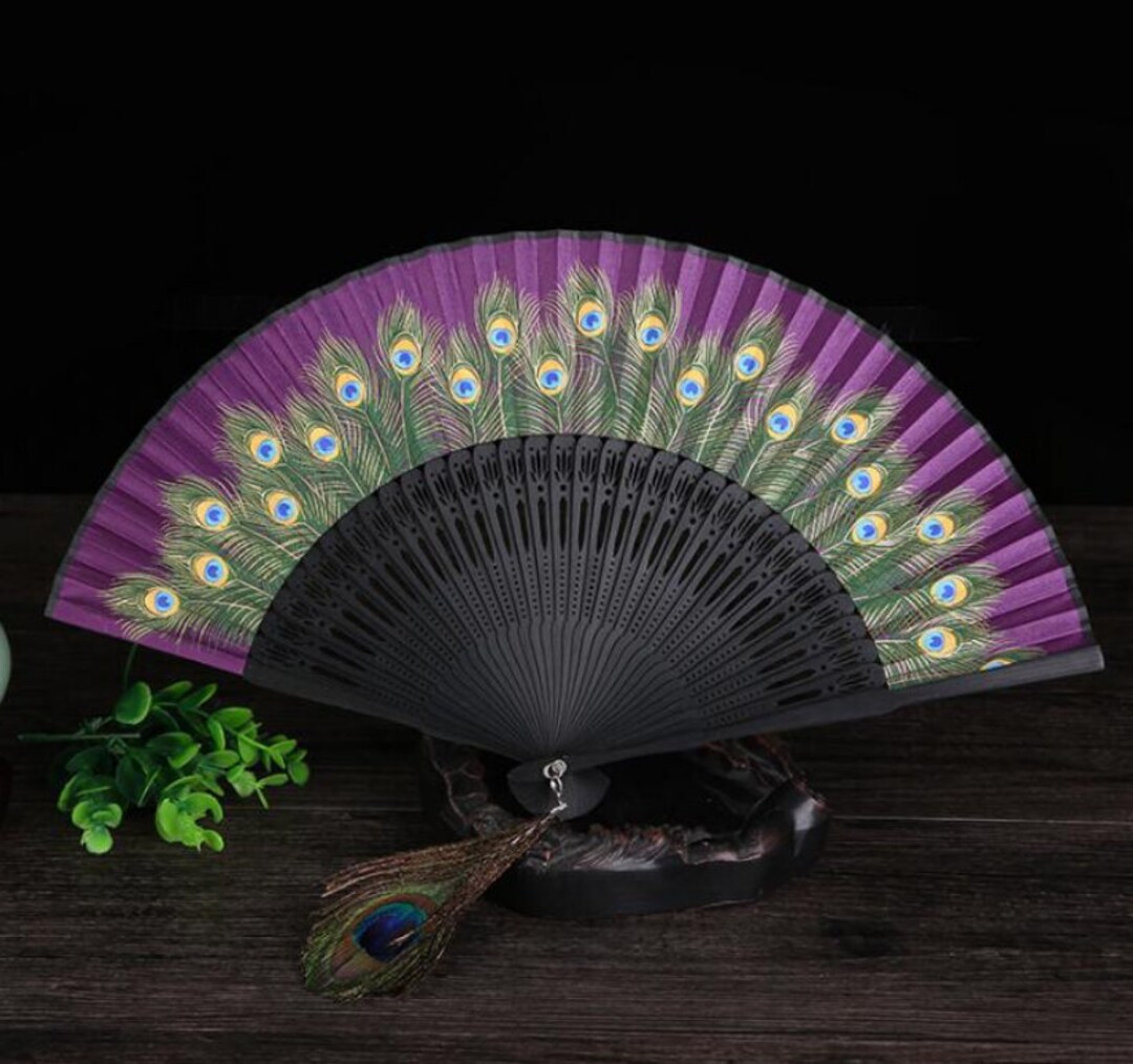 Peacock Tassels Wedding Hand Fans Personalized Folding Fan Etsy