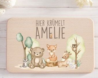 Frühstücksbrettchen personalisiert Kinder Motiv 'Waldtiere' Woodland, Tiere  Frühstücksbrett, Holzbrett personalisiert, Geschenk Geburtstag,