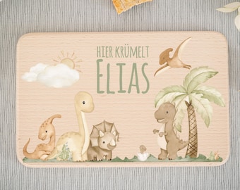 Breakfast board personalized children's motif 'Dinos/Dinosaurs' breakfast board, wooden board personalized, gift birthday,