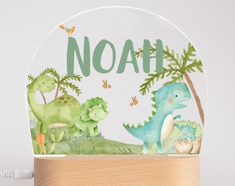 Personalisierte Nachtlampe Motiv Baby Dinos aus Acryl, Geburt, Taufgeschenk, Kinderzimmer, Geburtstagsgeschenk, Nachttischlampe,