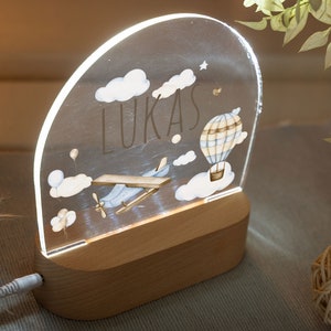 Lampe de nuit personnalisée motif bébé garçon avion en acrylique, naissance, cadeau de baptême, chambre d'enfant, cadeau d'anniversaire, lampe de chevet, image 5