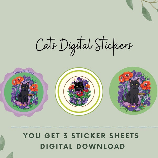Cute cat sticker, Cat lovers gift, Phone sticker,  cat planner , Stickers for laptop,  pack, Water bottle sticker,Digital Download,Printable