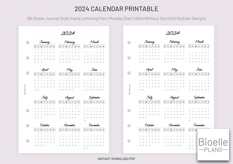 PRINTABLE B6 2024 Calendar Planner Insert B6 Size Bullet Etsy UK