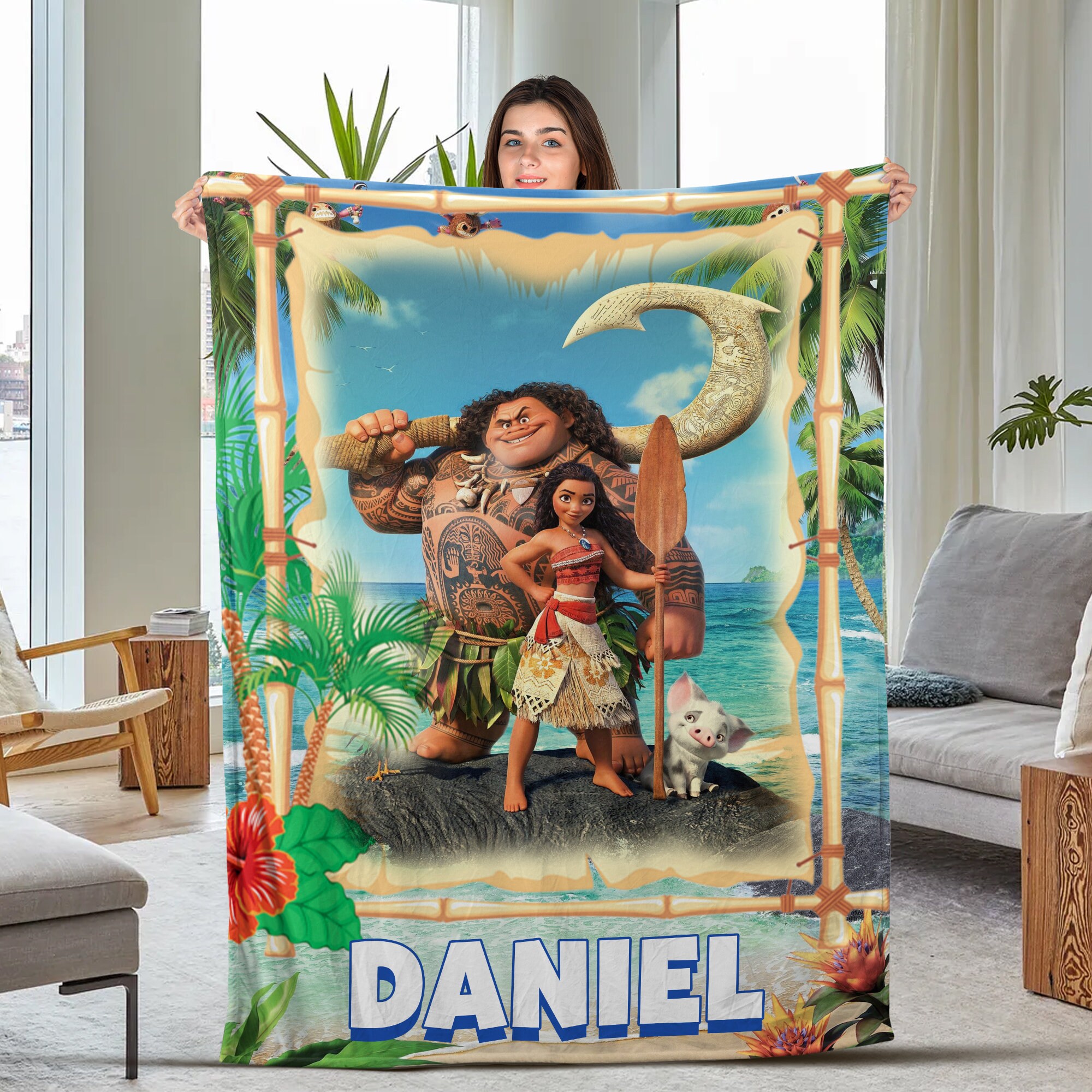 Customized Moana Blanket, Disney Moana Character Blanket, Disney