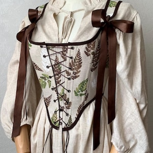 Reversible Farn Braune Korsett | Leinen Doppelseitig Botanische Aufenthalte | Cottagecore Front Schnürung Mieder | Ren Faire Nature Print bleibt | Cosplay