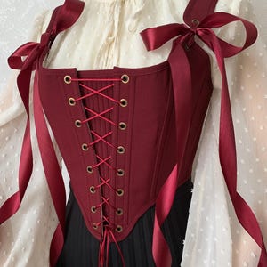 Double Sided Red Overbust corset | Burgundy Botanical Front Lacing corset | Medieval Floral Reversible stays | Cottagecore Ren Faire Bodice