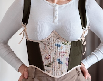 Ceinture corset réversible avec fleurs sauvages, Ceinture corset en coton doux, Ceinture corset double face Cottagecore Stays, Haut corset personnalisé