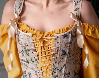 Renaissance Corset Bodice Stays in Dark Red Maroon and Gold 
