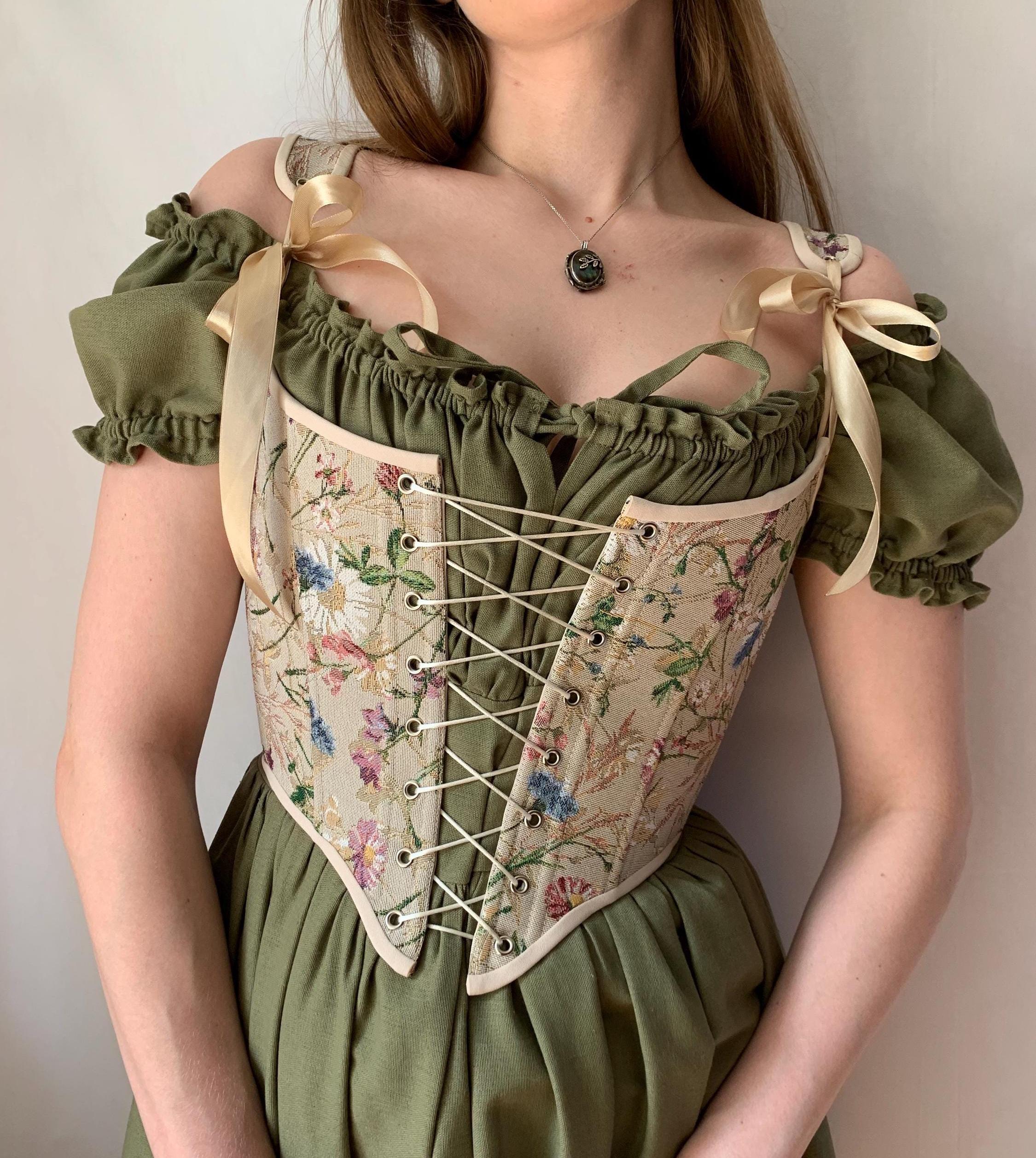 Corsetto Donna Kelvry Stile Rinascimentale - Overbust Floreale Con Lacci, Taglie Forti