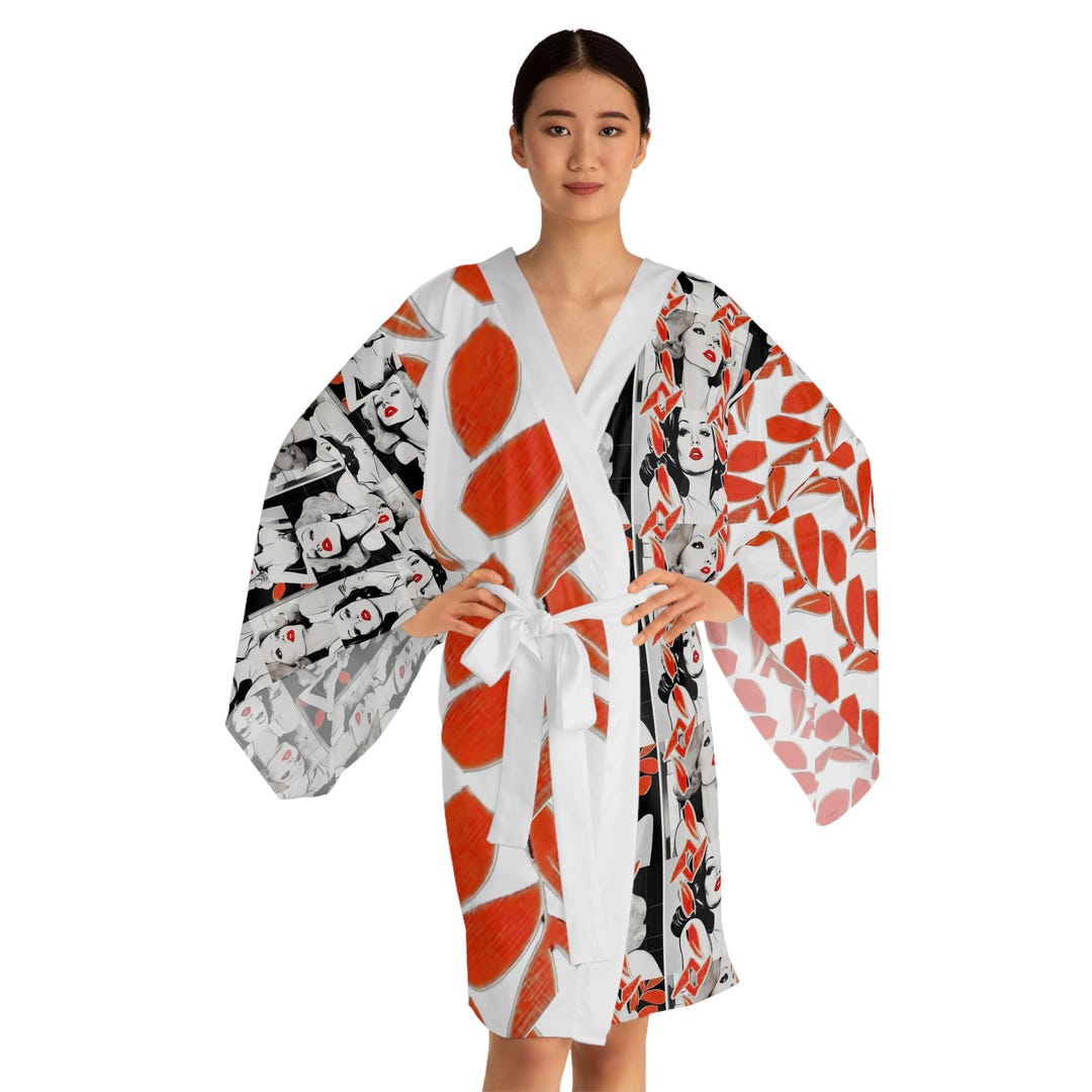 Kimono Robe, Vintage Pinup Girl Retro Chinese Silky Bathrobe, Asian ...