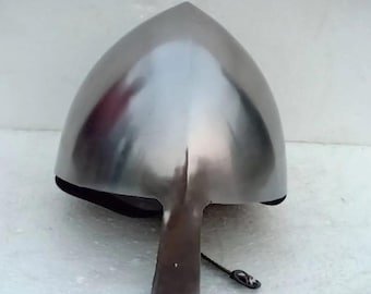 Handmade Medieval Nasal Helmet: 18 Gauge Steel Viking Battle Armor