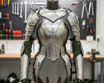 Lady Knight Steel Armor Set – Medieval Cuirass, Pauldrons, LARP Cosplay