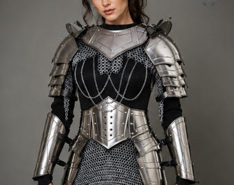 Medieval Women Armor Set, Female Knight Chainmail Costume, Steel LARP Cosplay Armor