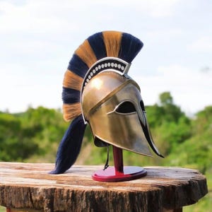 Greek Spartan Corinthian Helmet with Black & Tan Crest | Medieval Warrior Armor | Halloween LARP Cosplay | Roman Replica Helmet