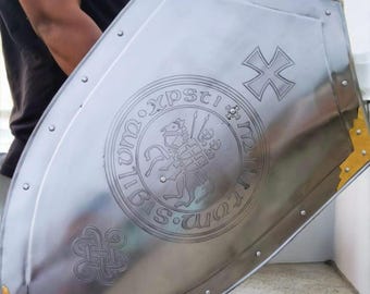 Templar Knight Shield | Handmade Medieval Steel Shield With Cross | LARP, Cosplay & Wall Decor