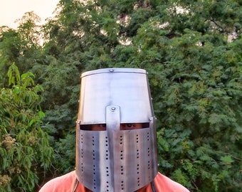 Mittelalterlicher Kreuzritter Rüstungs Helm ~ Massiver Stahl Handgefertigter Replik Helm ~ LARP Cosplay Ritter Kostüm Wikinger Helm Ideal als Geschenk