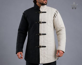 Black White Gambeson Jacket, Medieval Padded Armor, LARP Gambeson, Knight Undergarment, Renaissance Faire Costume,
