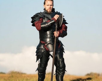 Blackened Steel Full Suit of Armor: Dragomir Gothic Knight, LARP Cosplay