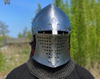 Medieval Bascinet Helmet With Chainmail Aventail, Spoleto Knight Helmet, Medieval Armor Helmet, LARP Helmet