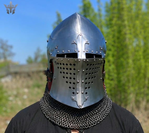 Medieval Bascinet Helmet With Chainmail Aventail, Spoleto Knight Helmet, Medieval Armor Helmet, LARP Helmet