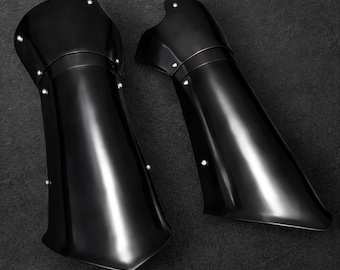 Steel Arm Bracers, Black Polished Knight Vambraces, LARP Forearm Armor, Cosplay Costume