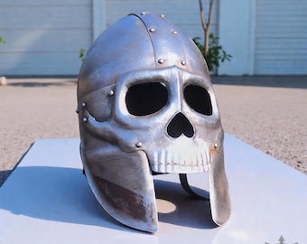 手作りスチールスカルバイキングヘルメット｜中世の戦士、コスプレLARP
