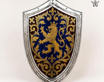 Medieval Lion Shield, Heraldic Knight Shield, Steel Wall Decor, Royal Lion Crest Shield, Medieval Armor, Cosplay Prop, Renaissance Decor