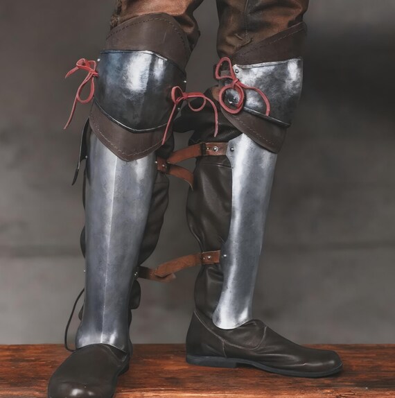 Medieval Knight Leg Armor | Steel Greaves Armor | LARP Cosplay Costume | Renaissance Fair Warrior Gear