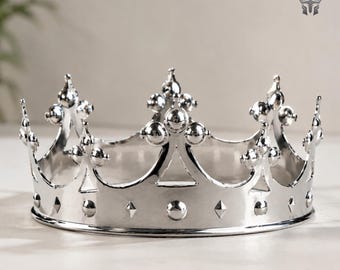 Handmade Silver Polish Royal Medieval Crown, King Queen Cosplay Tiara