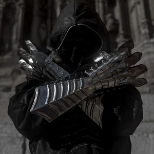 Ringwraith nazgul silver gauntlets | handmade medieval steel gauntlets | fantasy dark knight armor | larp cosplay battle gloves image 1