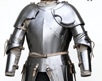 Middeleeuws ridder halfpantserpak, handgemaakt stalen harnas, renaissance kuras met pauwen, LARP-cosplaypantserkostuum