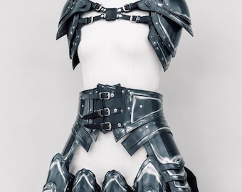 Dark Fantasy Female Armor Set, Black Steel Knight Armor, Medieval Warrior Costume,  LARP Cosplay Armor, Women’s Fantasy Armor