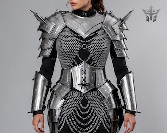 Women's Medieval Knight Armor Set | Handmade Steel Cuirass With Chainmail, Pauldrons & Tassets | LARP Cosplay Renaissance Armor
