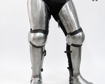 Steel Knight Leg Armor Set, Cuisse Poleyn Greaves Sabatons, Renaissance Costume Harness