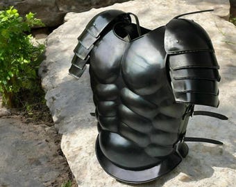 Medieval black Spartan Muscle Armour Jacket With Shoulder,Roman&#39;s battle Cuirass