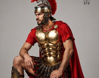 Roman Centurio Rüstung Kostüm, Muskel Kürass, roter Federhelm, Cosplay LARP