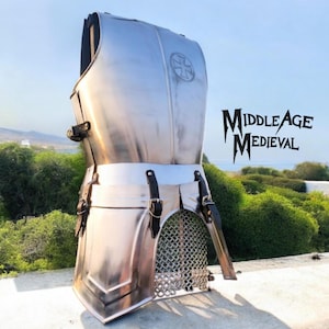 Crusader Knight Half Body Armor Jacket – Medieval Steel Breastplate with Chainmail Skirt | LARP, SCA, Reenactment Costume by MiddleAgeMedie