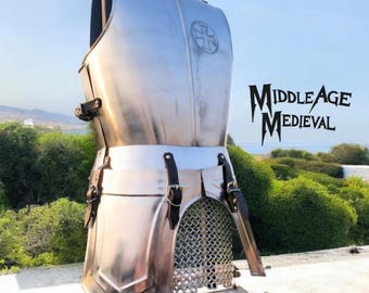 Crusader Knight Half Body Armor Jacket – Medieval Steel Breastplate with Chainmail Skirt | LARP, SCA, Reenactment Costume by MiddleAgeMedie