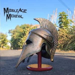 Greek Corinthian Warrior Helmet – Bronze Spartan Armor Replica | Medieval Cosplay Helmet with Crest | LARP Costume Collectible