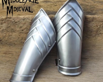 Armure médiévale de brassards en acier - Protège-bras gothique fait main avec des lanières de cuir réglables pour GN, cosplay et SCA