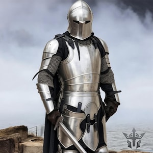 Mittelalterlicher Barbuta-Helm mit 18 Gauge Stahl-Ritterpanzerung, tragbare Ganzkörper-Plattenrüstung Bild 1