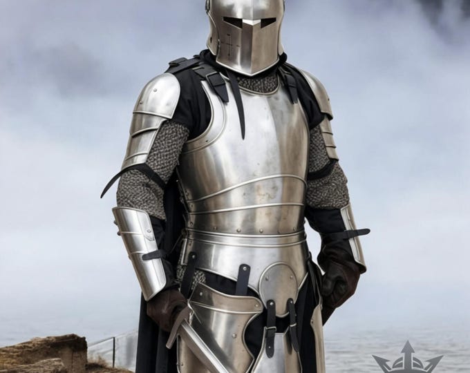 18 Gauge Steel Knight Armor Suit – Medieval Barbuta Helmet, Wearable Full Body Plate Armor
