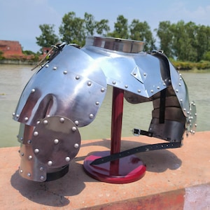 Polished Medieval Shoulder Pauldrons With Neck Guard-Battle -ready Armor&quot;